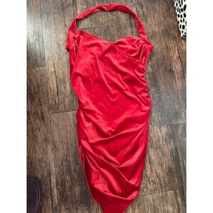 Forever 21 Red Velvet Party Dress Plus Size 0X Halter Neck Brand New With Tags